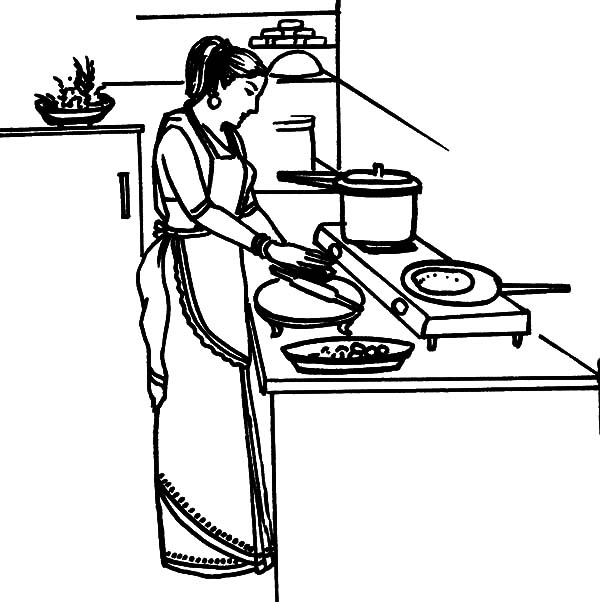600x602 Mother Cooking Dinner In The Kitchen Coloring Pages