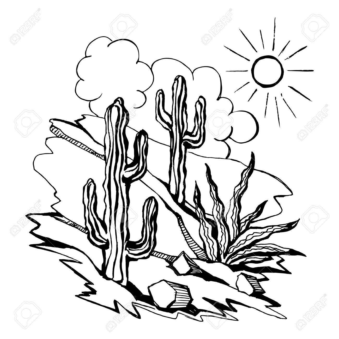 1300x1300 Vector Sketch Of Outline Drawing Landscape Royalty Free Cliparts