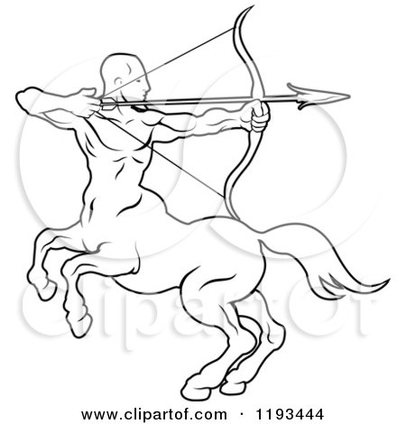 450x470 Clipart Of A Black And White Line Drawing Of The Sagittarius