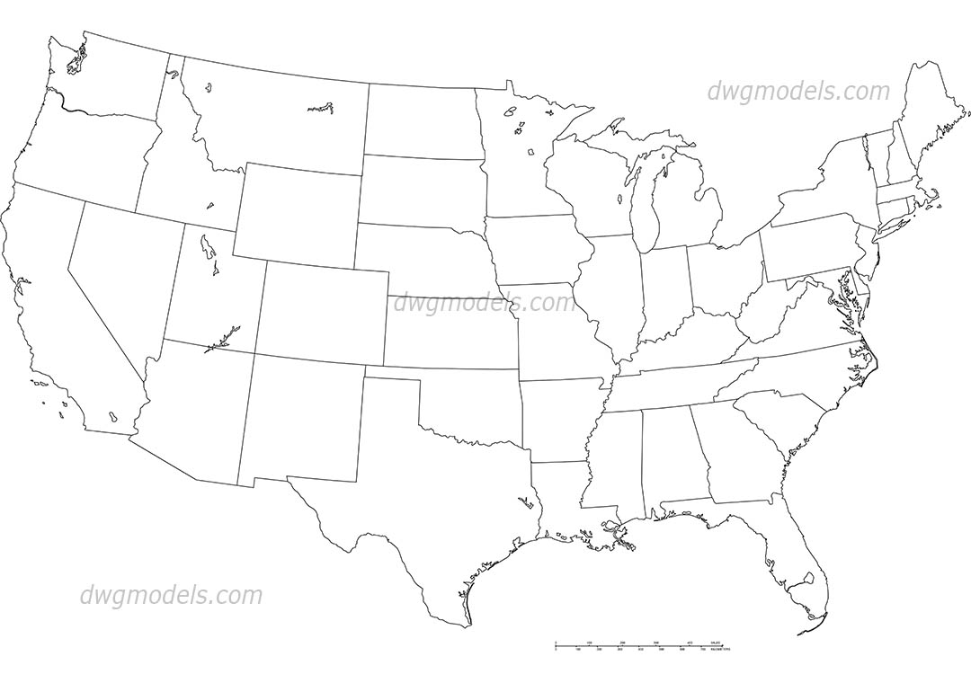 1080x760 America United States Map Dwg, Free Cad Blocks Download