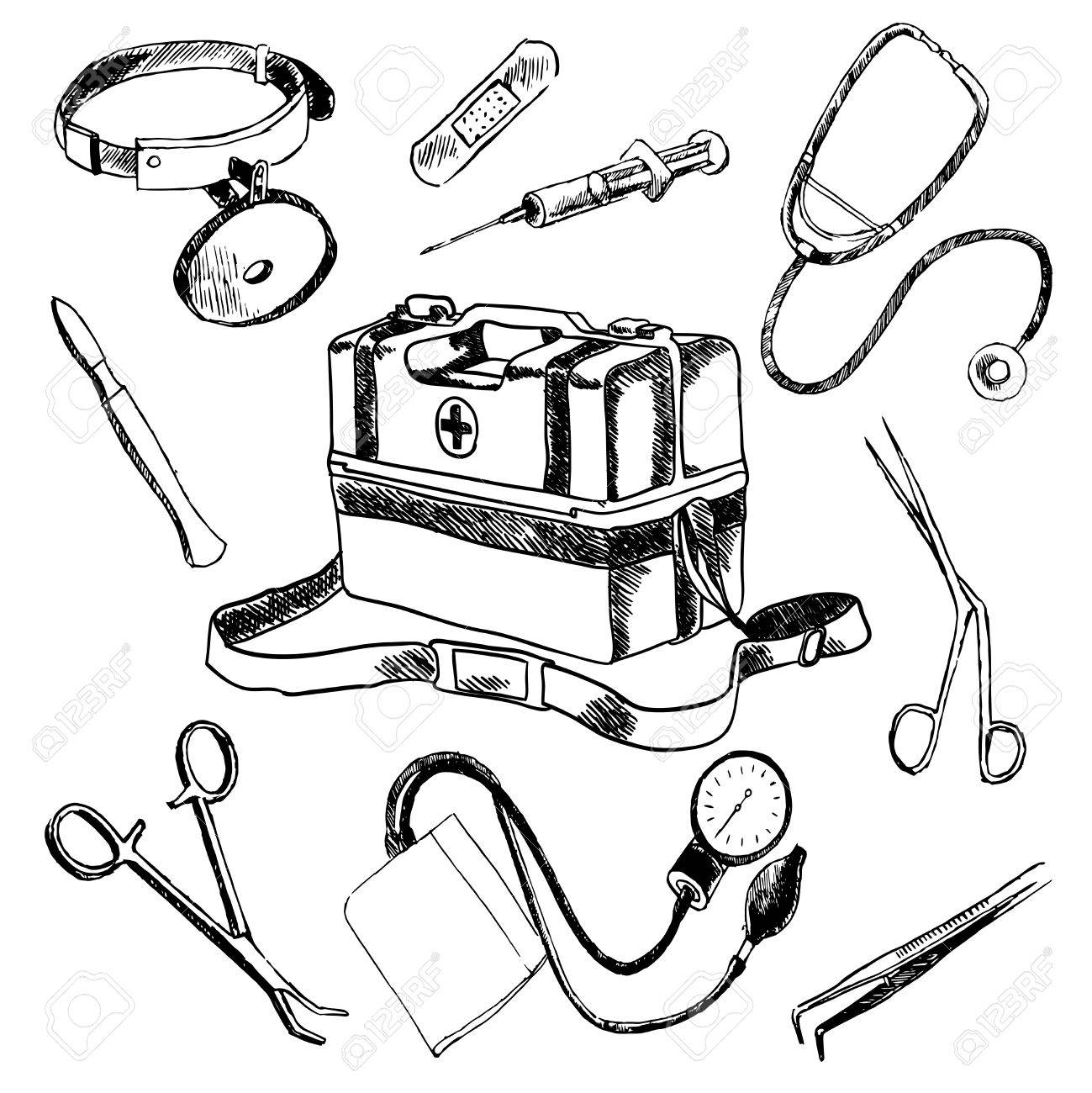 1299x1300 Doctor Medical Case Laboratory Accessories Sketch Icons Collection