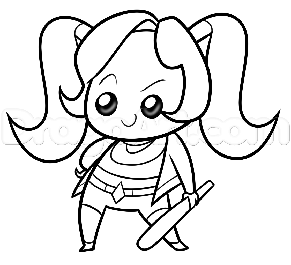 1125x1024 Draw Kawaii Harley Quinn, Step By Step, Dc Comics, Comics, Free