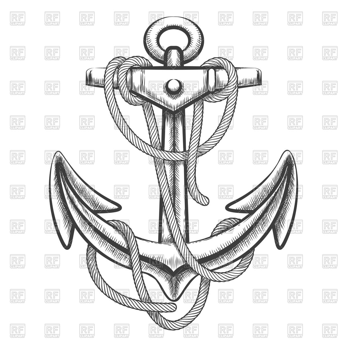 1200x1200 Hand Drawn Anchor With Rope Royalty Free Vector Clip Art Image