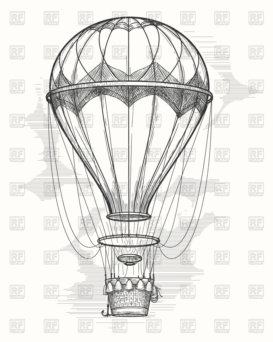 960x1200 Retro Hand Drawing Hot Air Balloon Royalty Free Vector Clip Art