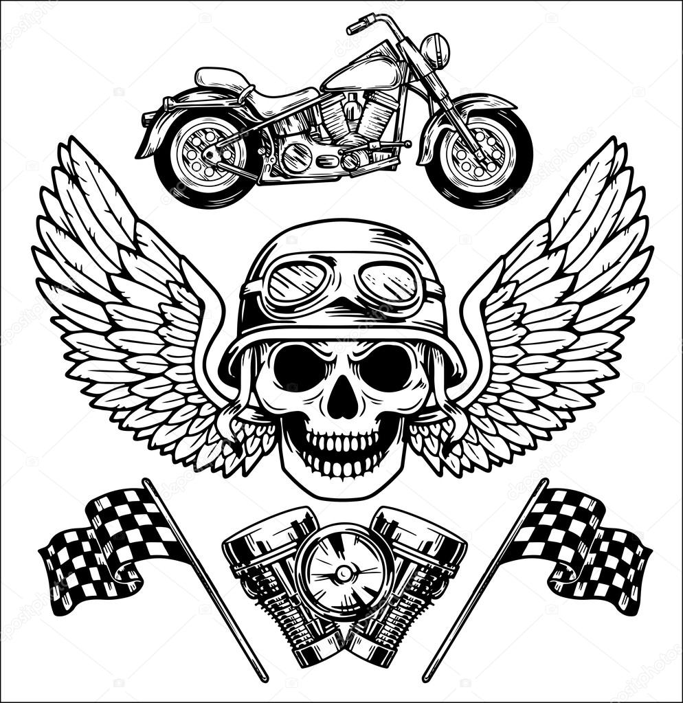 994x1023 Vector Biker Set Hand Drawn Elements Repair Garage Motorcycle