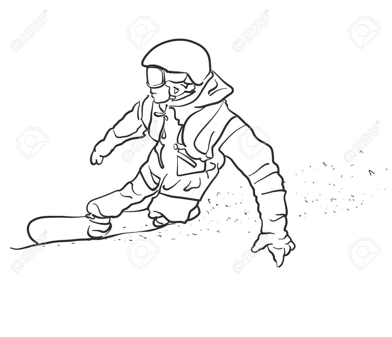 1300x1118 Freestyle Snowboarder Takes Curve Sketch, Hand Drawn Outline