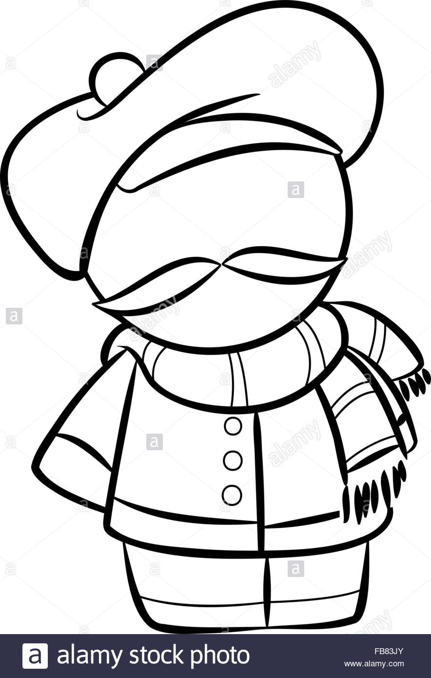 884x1390 Line Drawing Of Cute French Man With Scarf Stock Vector Art