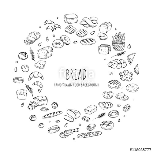 500x500 Hand Drawn Doodles Of Cartoon Food Rye Bread, Ciabatta, Whole