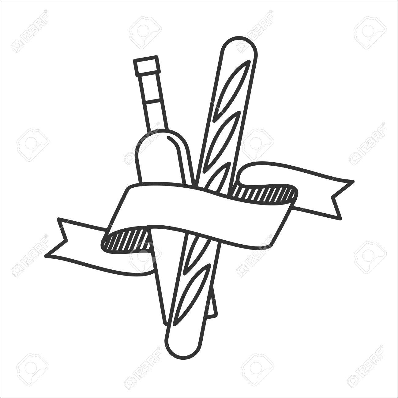 1300x1300 Wine Bottlend French Baguette. Vector Icon. Isolated On