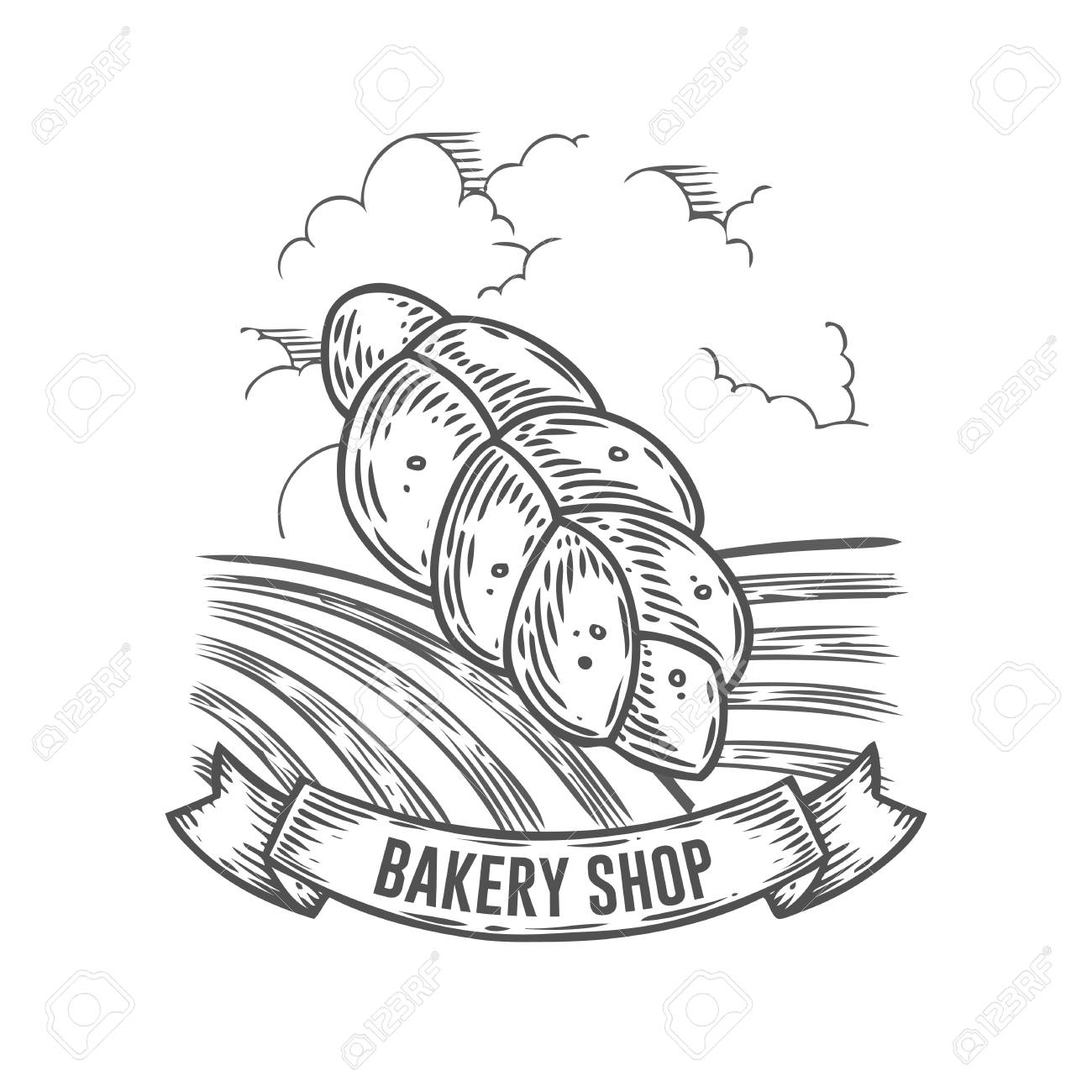 1300x1300 Bakery Shop Bread Badge. Monochrome Vintage Engraved Bun, Gluten