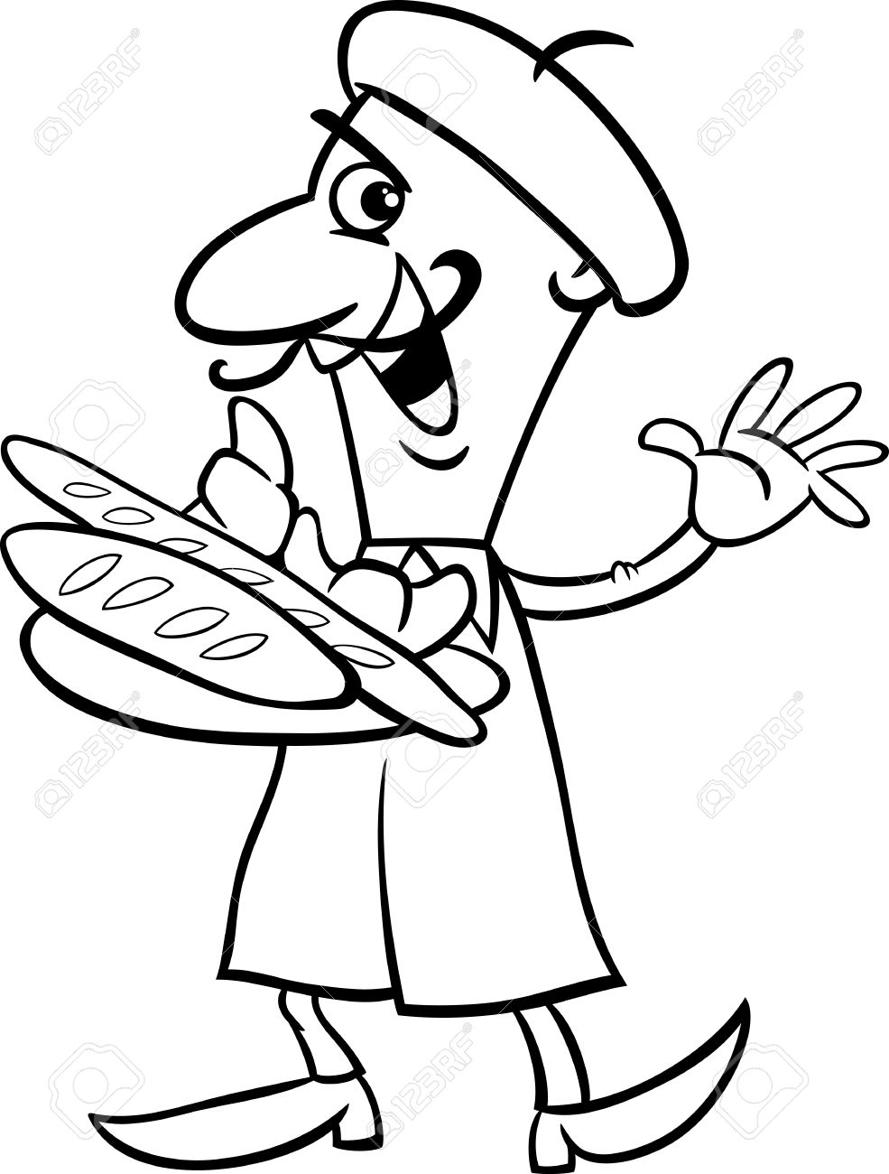 985x1300 Black And White Cartoon Illustration Of Funny French Baker