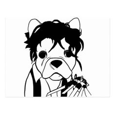 236x236 Black French Bulldog Drawing Postcard Black French Bulldogs