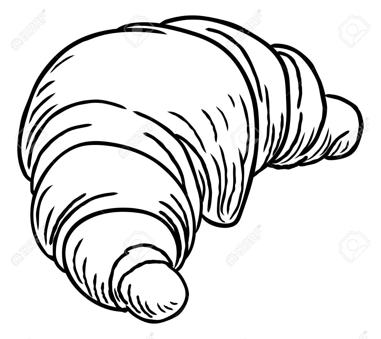 1300x1155 A French Pastry Croissant Hand Draw In A Retro Vintage Woodcut