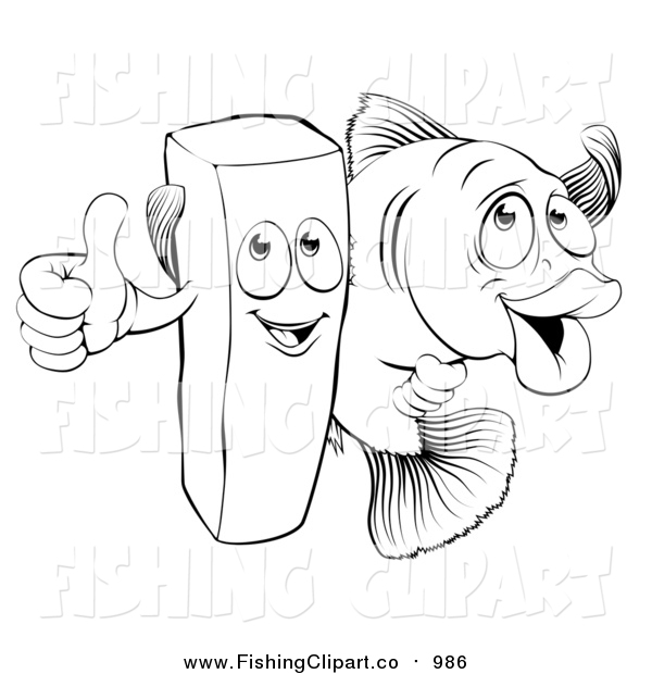 600x620 Clip Art Of A Lineart Happy French Fry Chip And Fish By