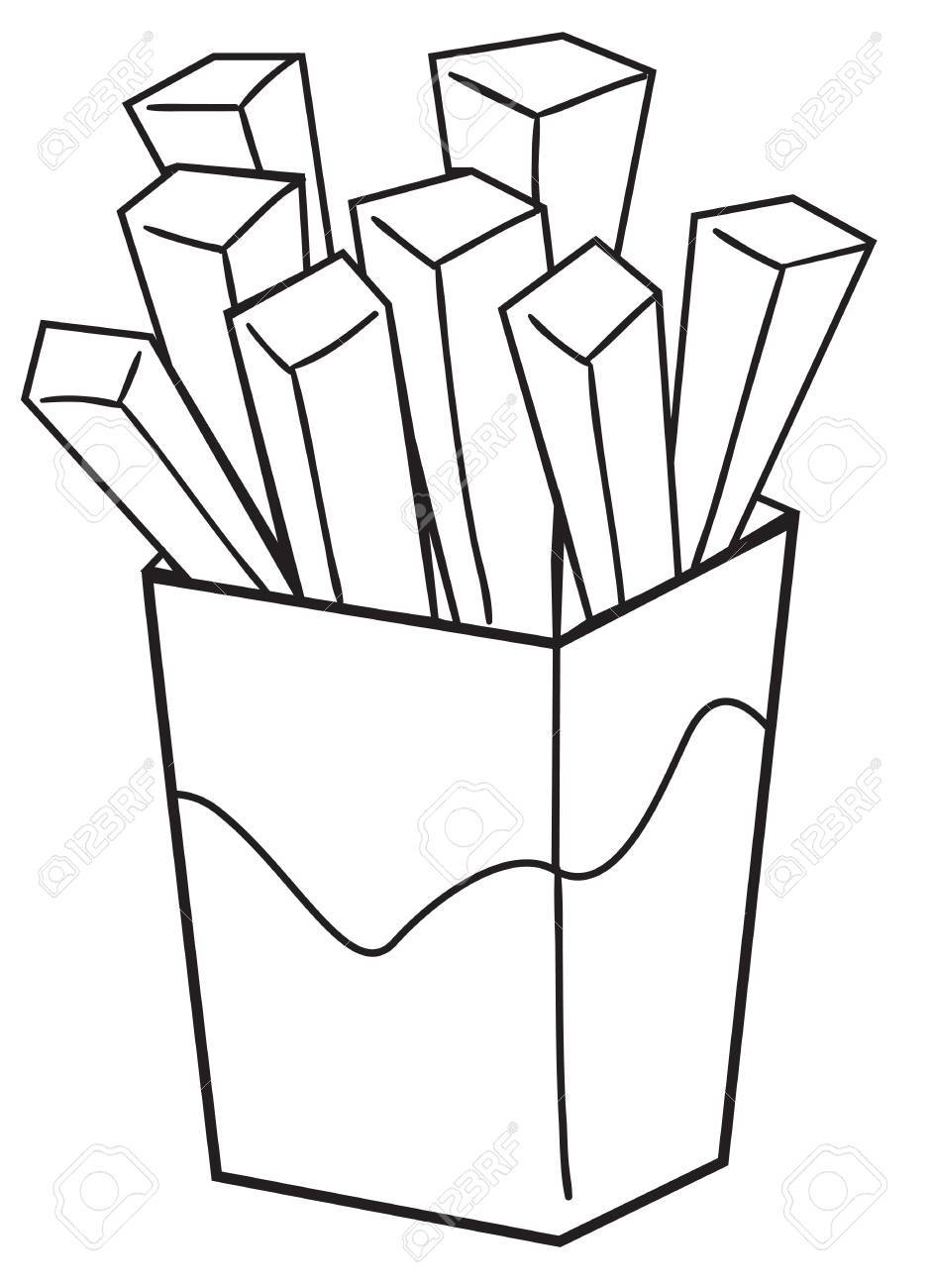 942x1300 Vector Illustration Of A French Fries In Black And White Outlined