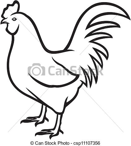 423x470 Rooster Clipart Line Drawing