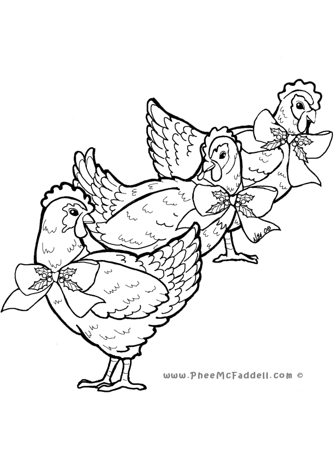 670x900 Three French Hens Coloring Page