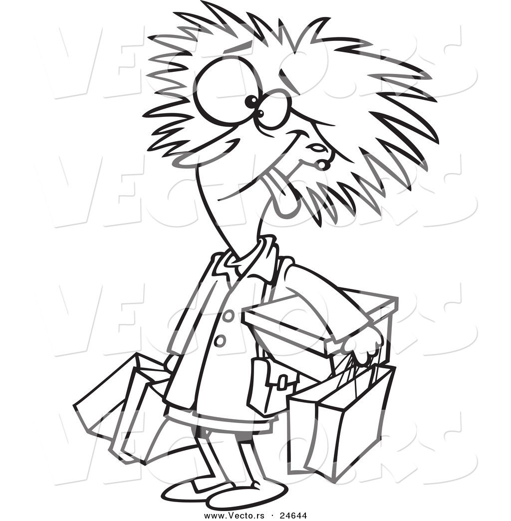 1024x1044 Vector Of A Cartoon Frazzled Black Friday Shopper Woman