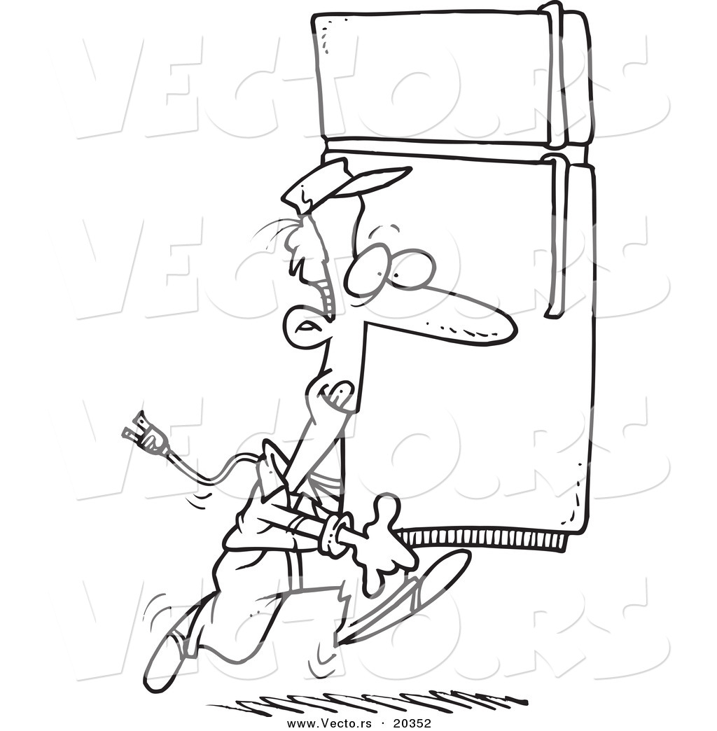 1024x1044 Vector Of A Cartoon Mover Carrying A Fridge