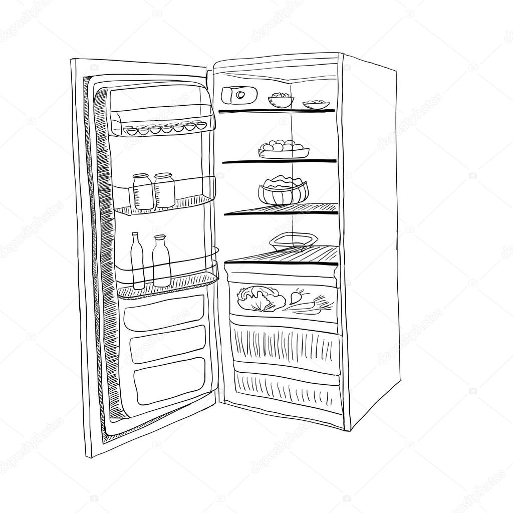 1024x1024 Sketch Of Opened Fridge Stock Vector Aliona3333