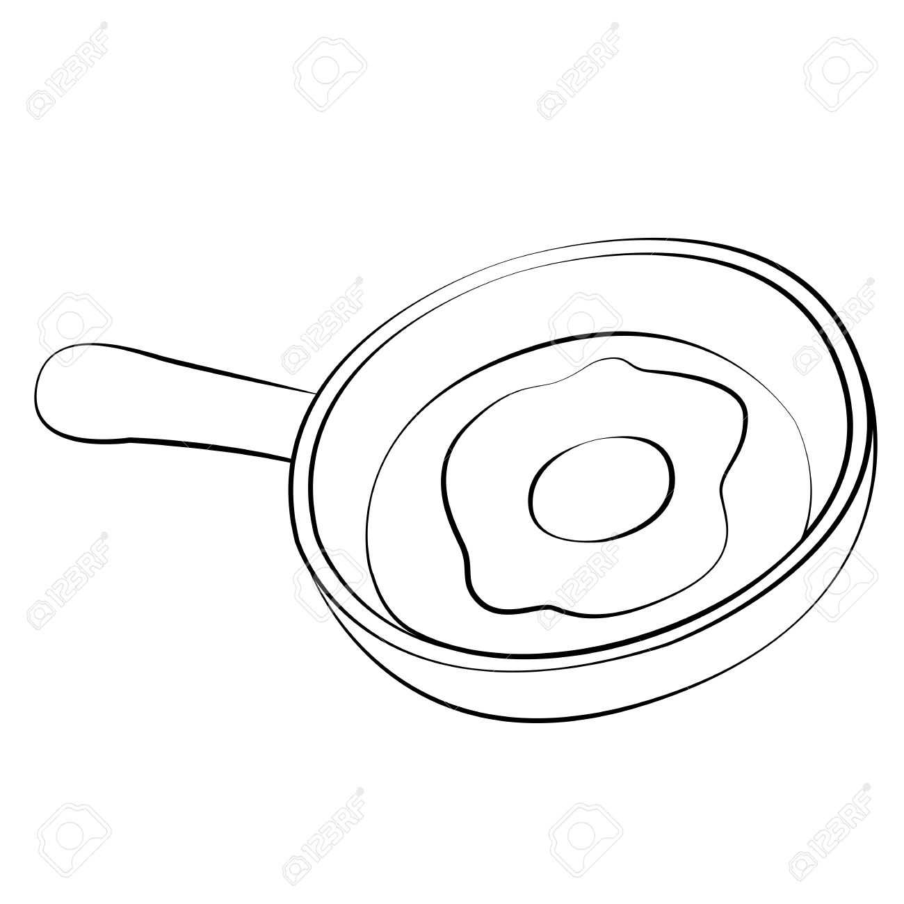 1300x1300 Black Outline Vector Pan Fried Egg On White Background. Royalty