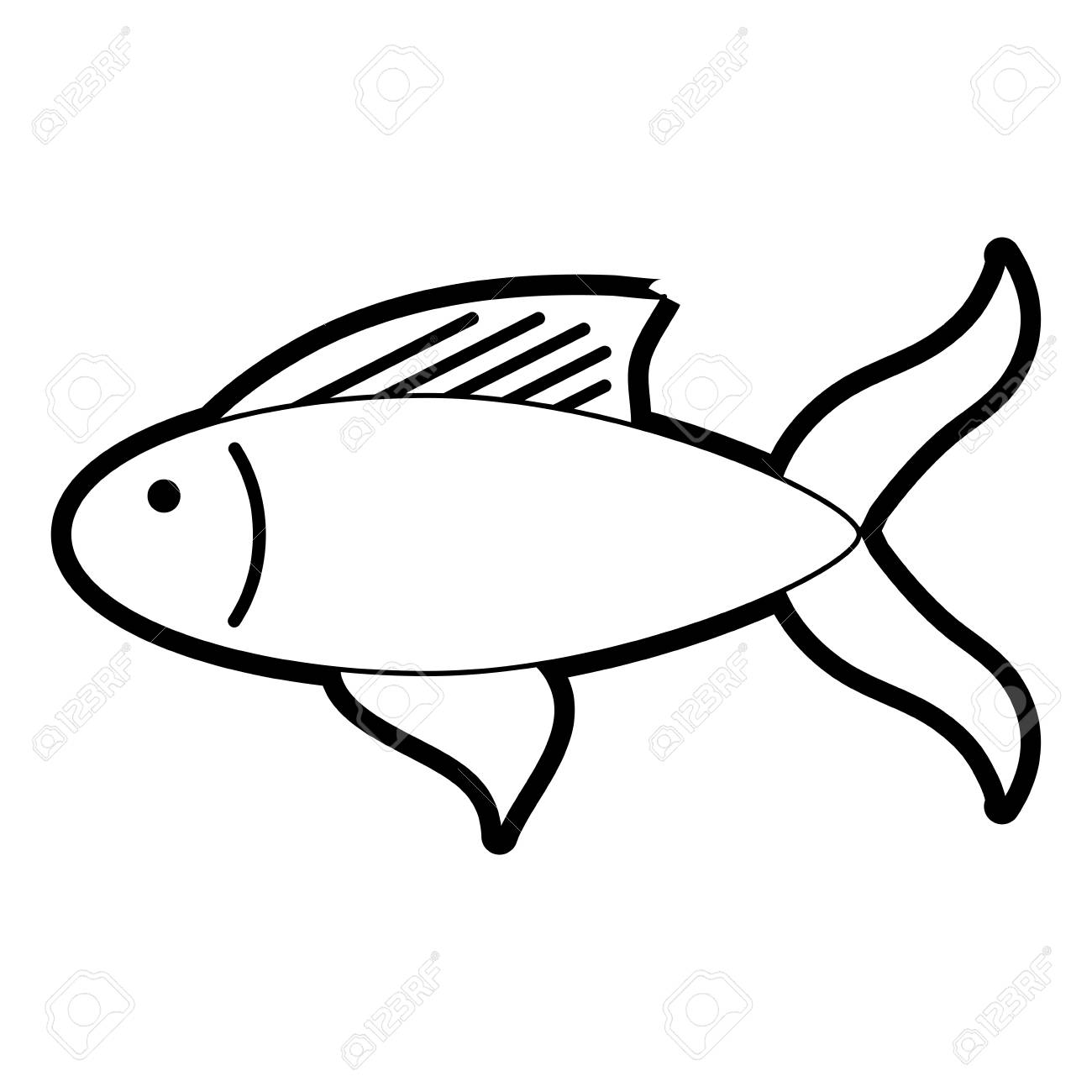 1300x1300 Flat Line Uncolored Fish Over White Background Vector Illustration
