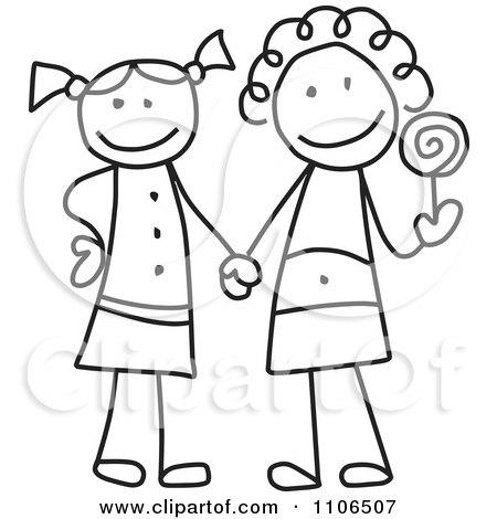 450x470 Clipart Black And White Stick Drawing Of Two Best Friend Girls
