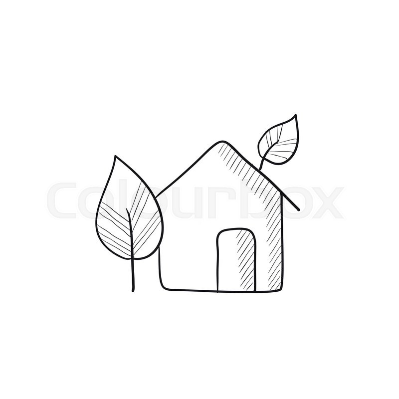 800x800 Eco Friendly House Vector Sketch Icon Isolated On Background. Hand