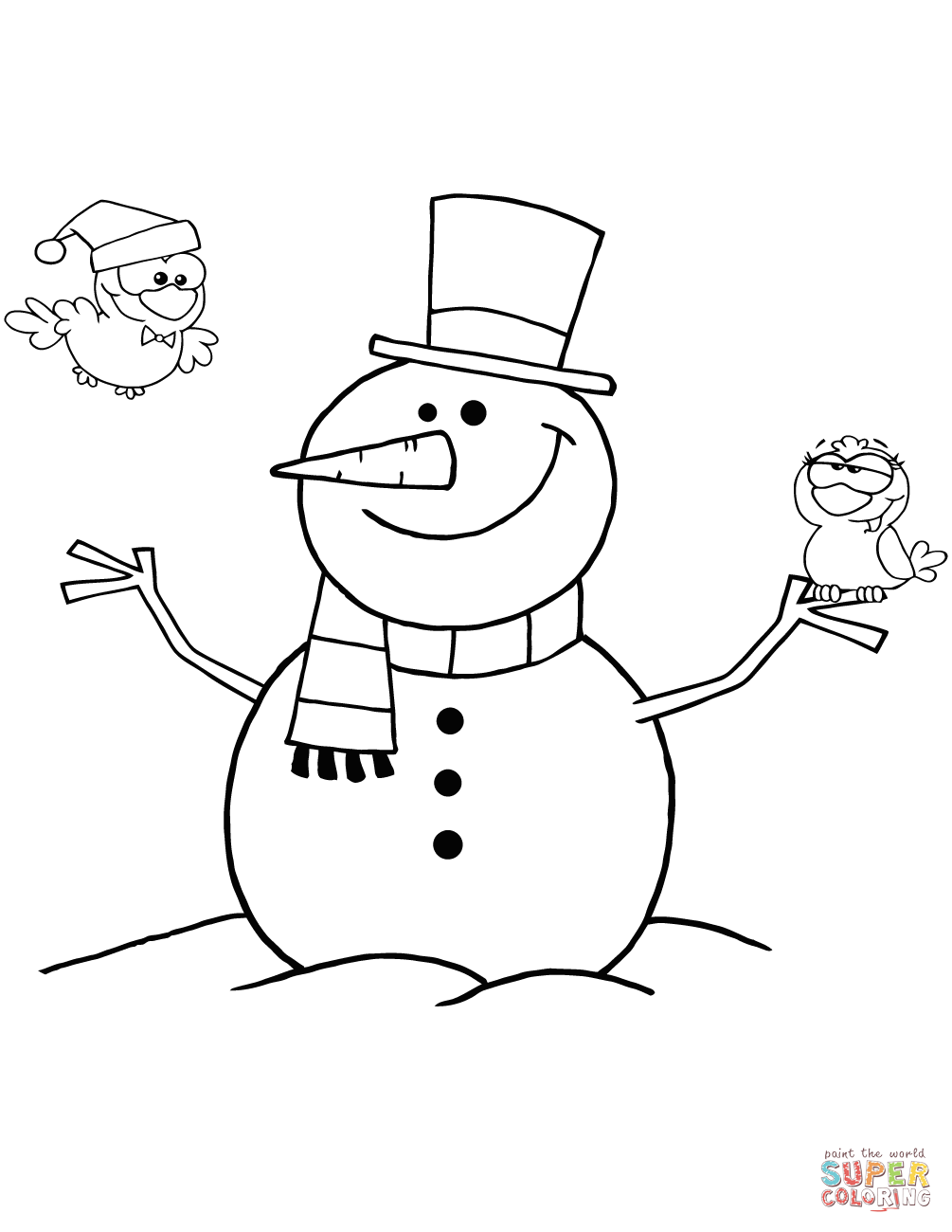 1005x1300 Friendly Snowman With A Cute Birds Coloring Page Free Printable