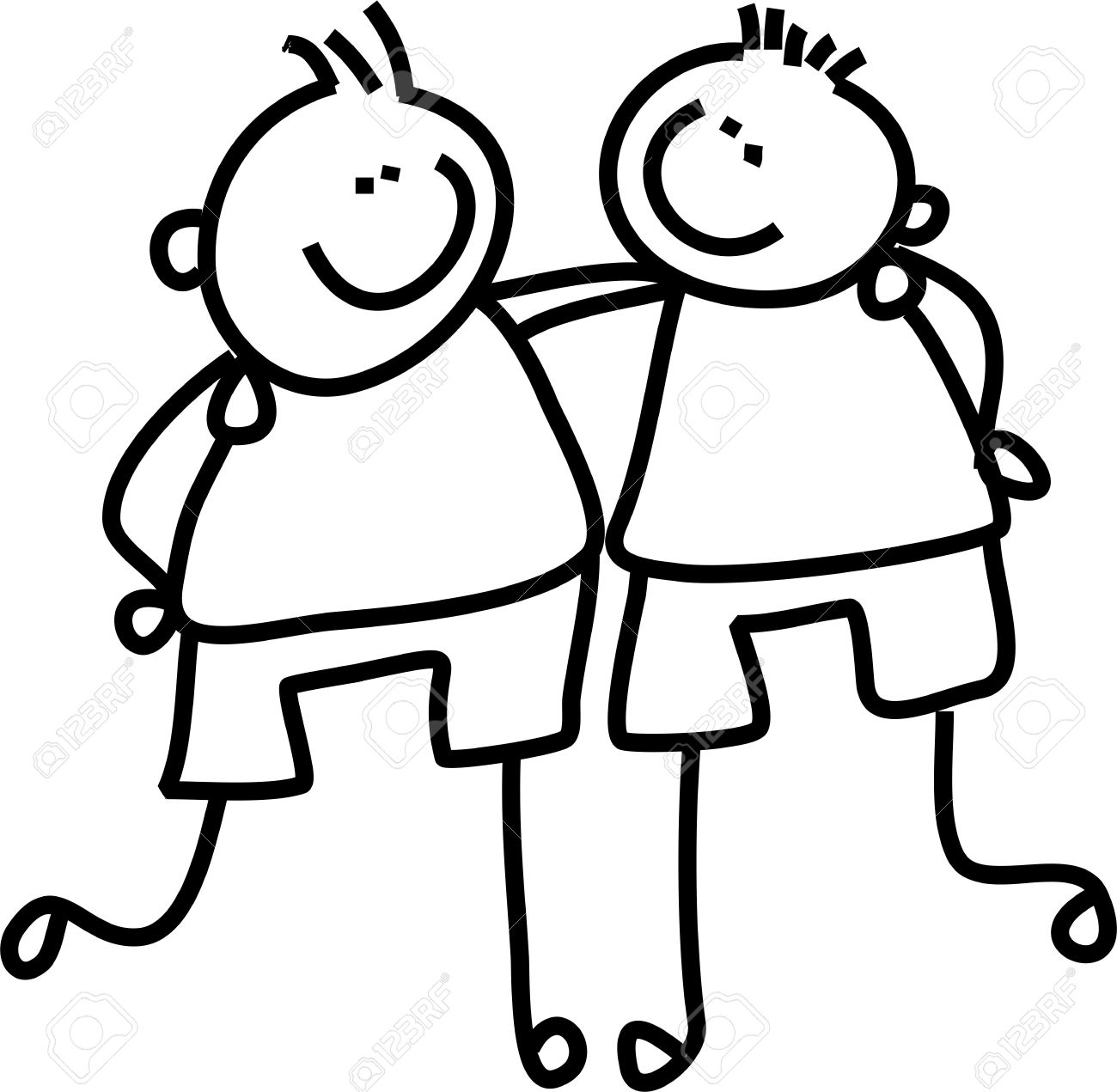 1300x1271 Line Drawing Of Two Little Boys Who Are Good Friends Stock Photo