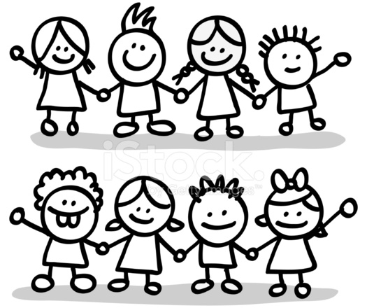 525x440 Lineart Happy Children Friends Group Holding Hands Cartoon Illus