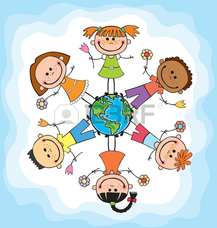 427x450 Globe Kids. International Friendship Day. Earth Day. Vector