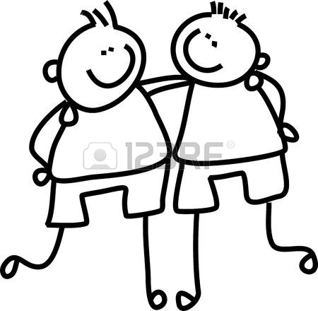 450x440 Line Drawing Of Two Little Boys Who Are Good Friends Stock Photo