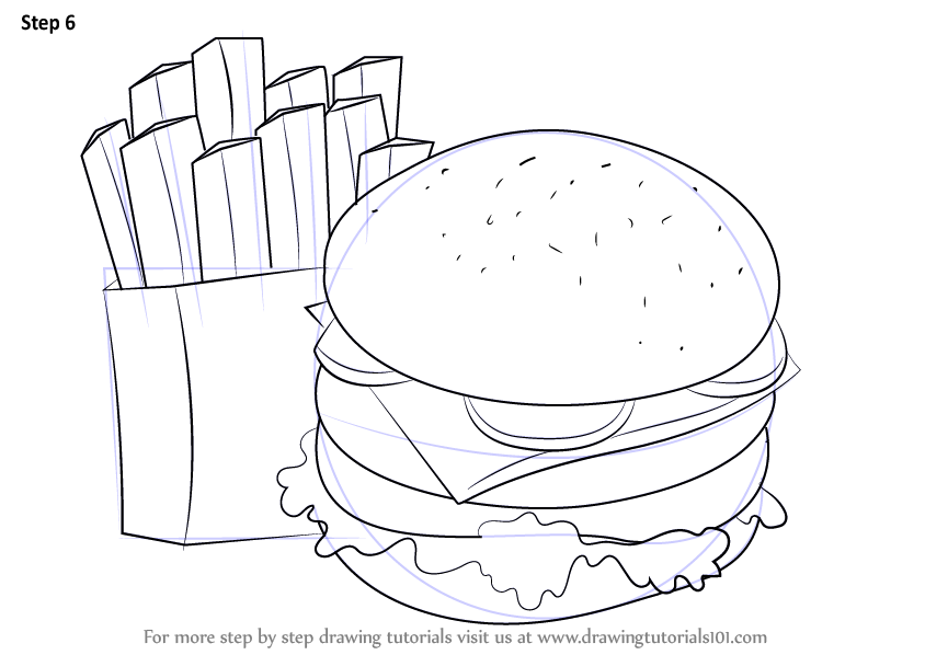 844x598 Learn How To Draw Hamburger And Fries (Snacks) Step By Step