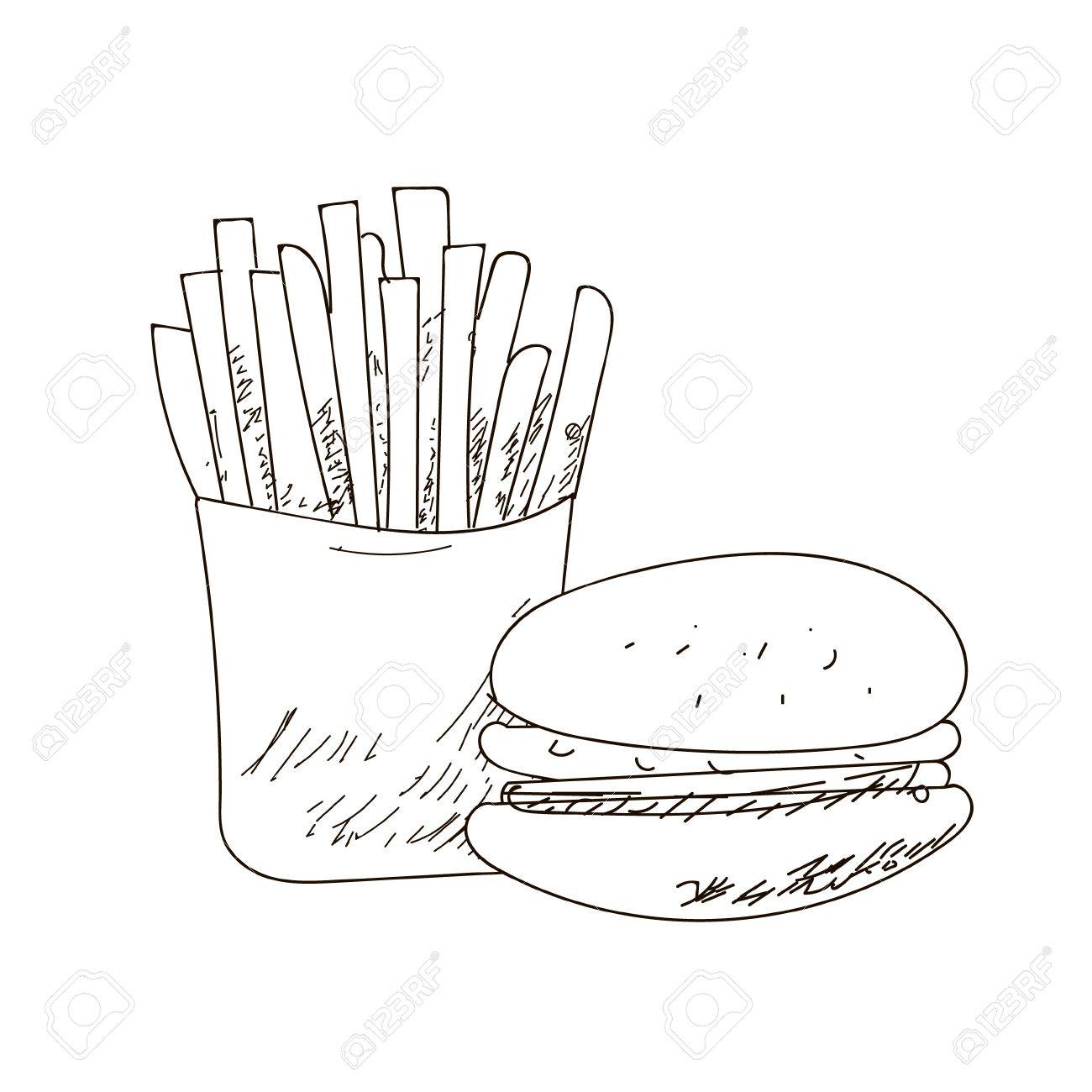 1300x1300 Set Of Fastfood Hand Drawn Vector Outline Drawings On White