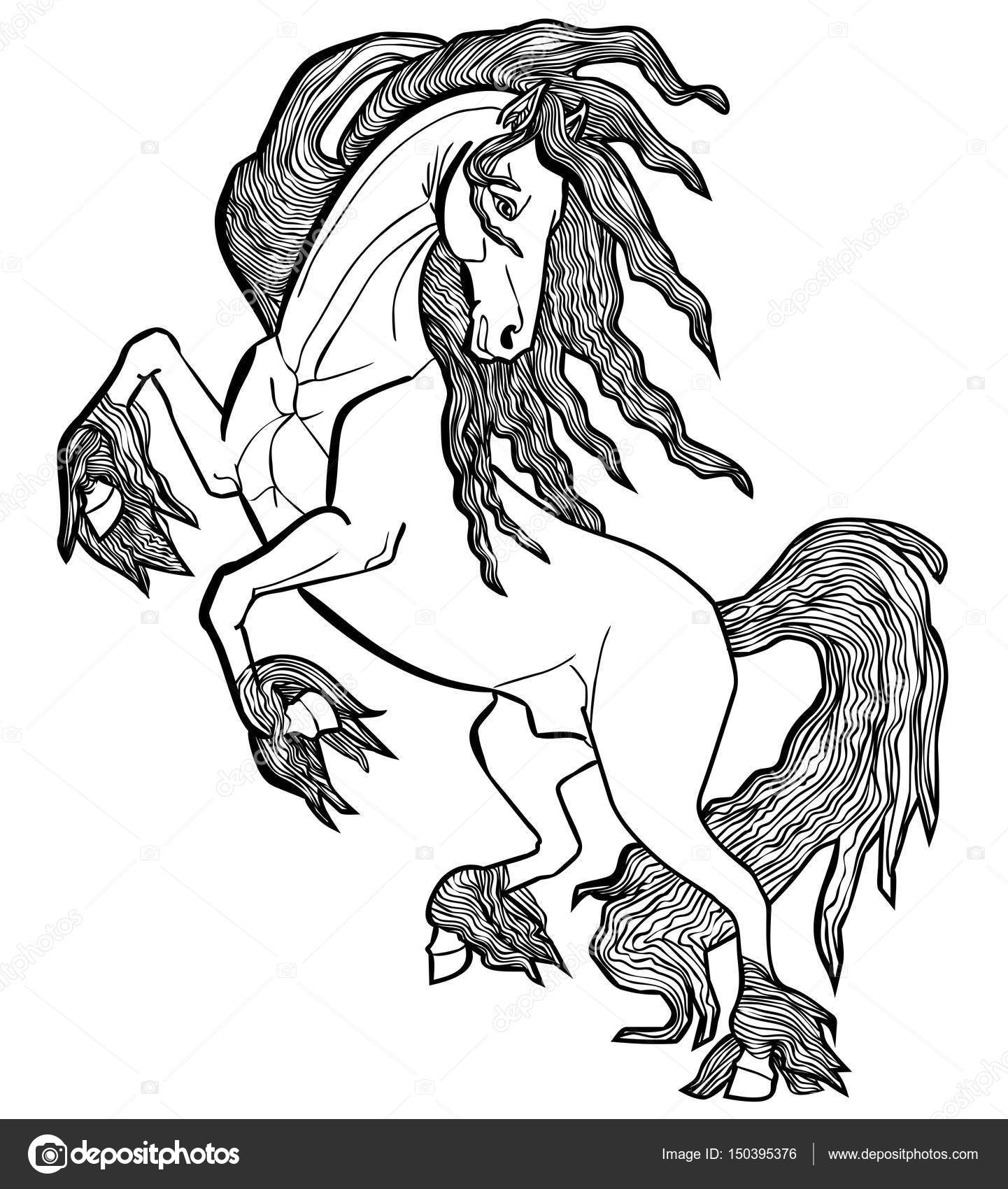 1441x1700 Vector Illustration Friesian Horse Roaring Black And White Stock