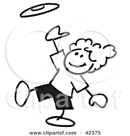 450x470 Clipart Illustration Of Blacknd White Stick Boy Catching