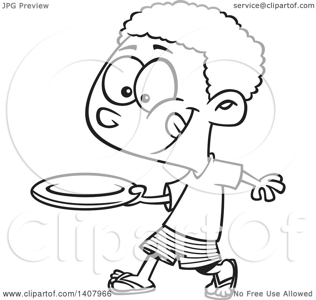 1080x1024 Clipart Of A Cartoon Black And White Lineart African Boy Throwing