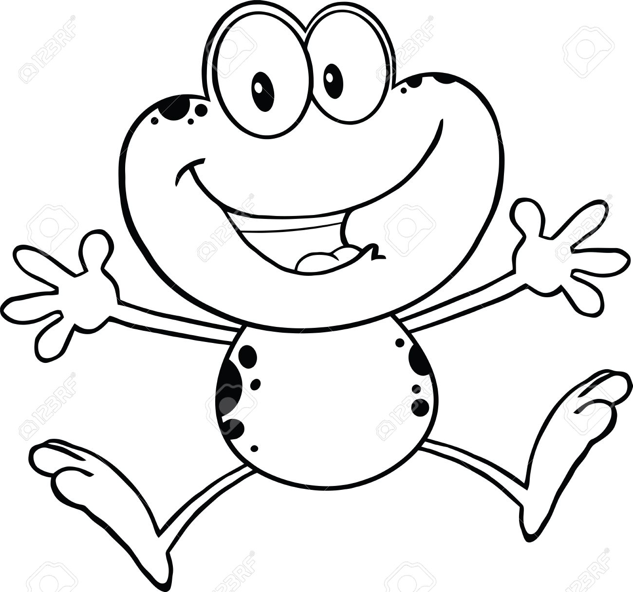 1300x1217 Black And White Cute Frog Cartoon Mascot Character Jumping
