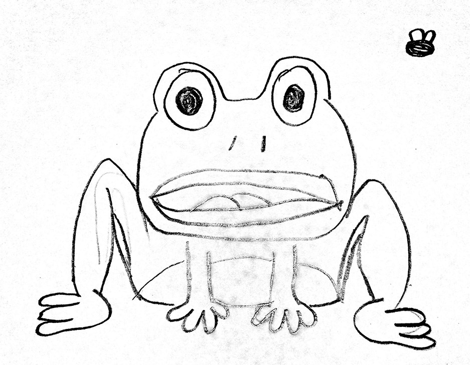 937x728 Cartoon Frog Drawing By A Kid. Black And White Comic Illustration