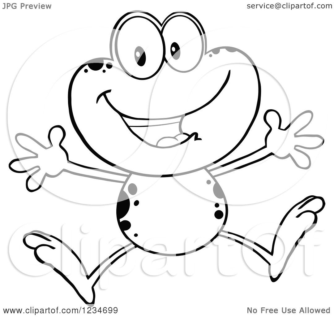 1080x1024 Clipart Of A Black And White Happy Frog Character Jumping