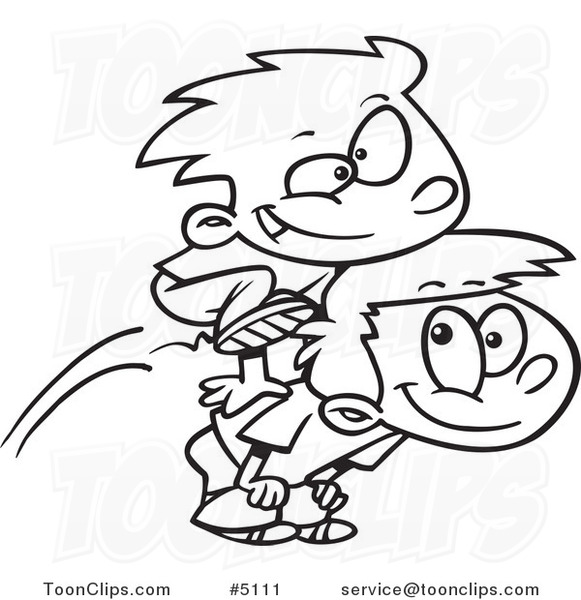 581x600 Cartoon Black And White Line Drawing Of Two Boys Playing Leap Frog