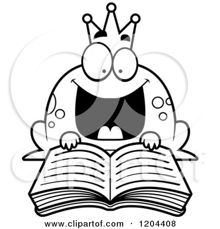 450x470 Cartoon Of A Black And White Excited Frog Prince Reading A Fairy