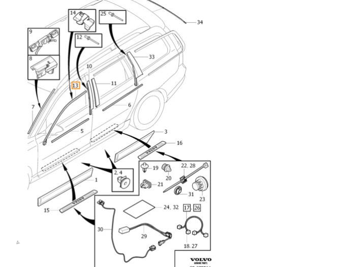 700x525 Used Volvo V70 Front Door Seal 4 Door, Right