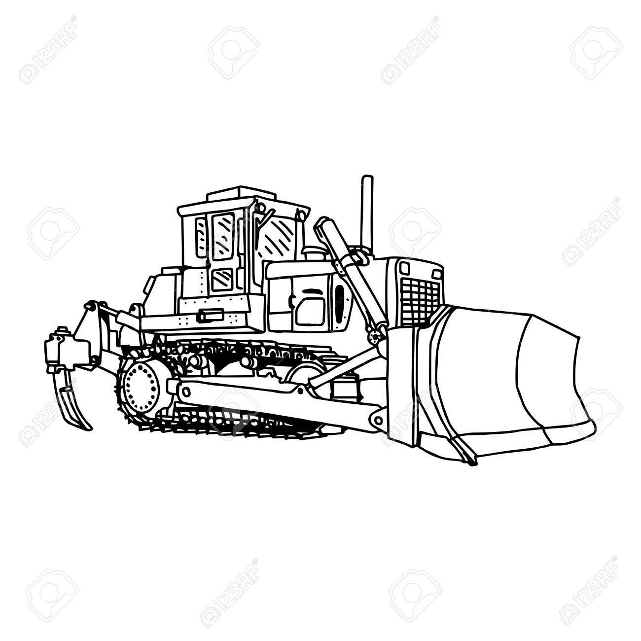 1300x1300 Illustration Vector Doodles Hand Drawn Loader Bulldozer Excavator