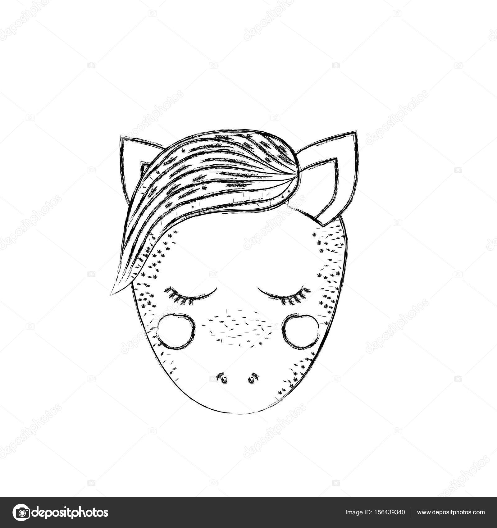 1600x1700 Monochrome Blurred Silhouette Of Cartoon Female Horse Front Face