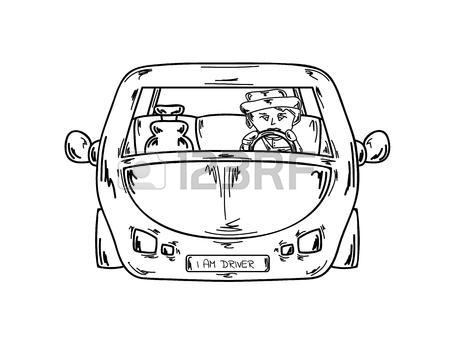 450x340 Driver In Car, Front View, Isolated, Sketch Royalty Free Cliparts