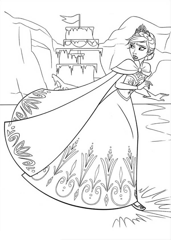 600x840 Elsa Running On The Frozen Lake Coloring Page