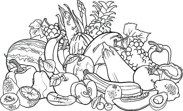 600x366 Fruits Vegetables Coloring Pages Harvests Fruits