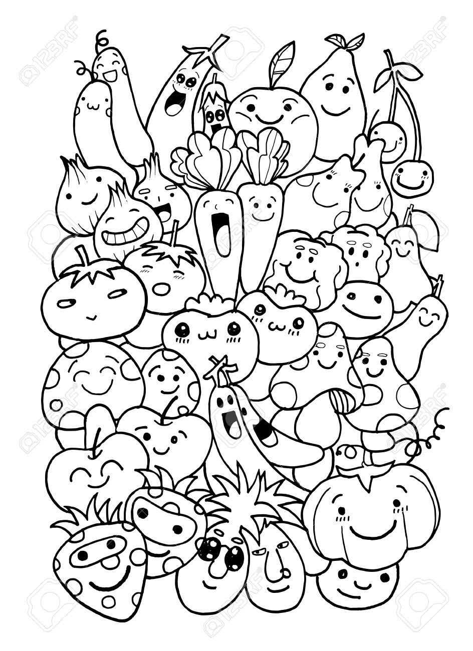 944x1300 Hipster Fruit And Vegetable Doodles Background,drawing Style